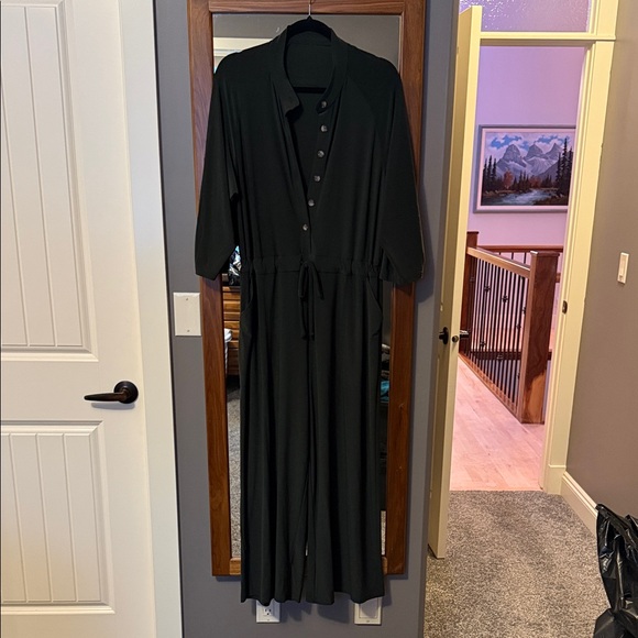 Sympli Dresses & Skirts - Sympli Forest Green Long Sleeve Jumpsuit with Button Detail